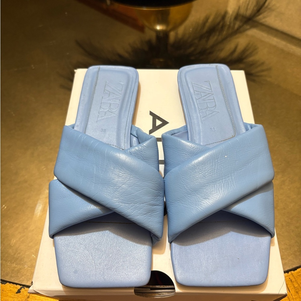 Zara Blue Mules with Modern Square-Toe Design
